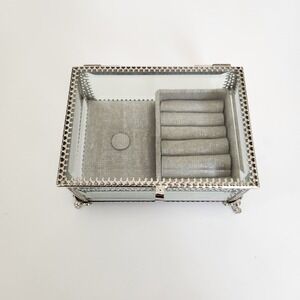Silver Glass Jewelry Box Footed Trinket Case NWOT